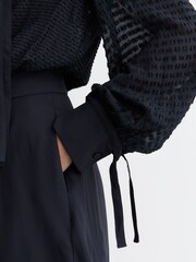 Reiss Navy Katerina Embroidered Long-Sleeve Belted Playsuit - Image 5 of 7