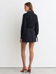 Reiss Navy Katerina Embroidered Long-Sleeve Belted Playsuit - Image 6 of 7
