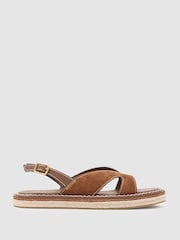 Reiss Rhia -mokkanahkaiset kontrastiommellut litteät sandaalit - Kuva 1 / 4