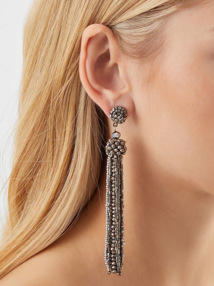 Gris - Accessorize Bead Tassel Drop Earrings - Imagen 2 de 2