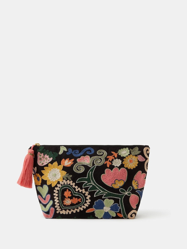 Accessorize Black Large Embroidered Pouch - Image 1 of 2 Accessorize Black Large Embroidered Pouch - Image 1 of 2