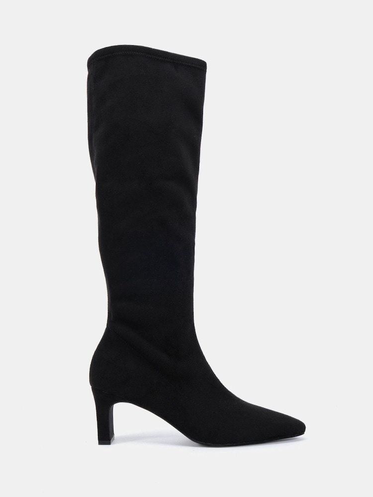 Novo Black Regular Fit GAZE Slim Block Heel Chisel Toe Stretch Knee Boot - Image 2 of 6 Novo Black Regular Fit GAZE Slim Block Heel Chisel Toe Stretch Knee Boot - Image 2 of 6