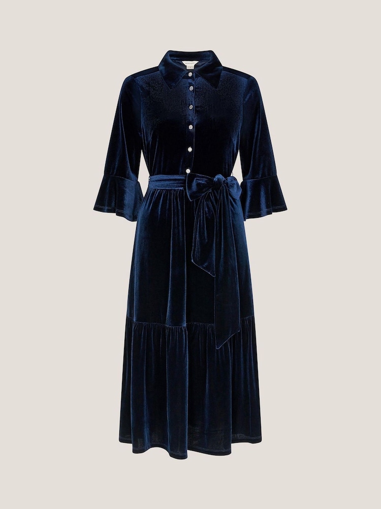 Monsoon Blue Tanya Velvet Midi Shirt Dress - Image 5 of 5