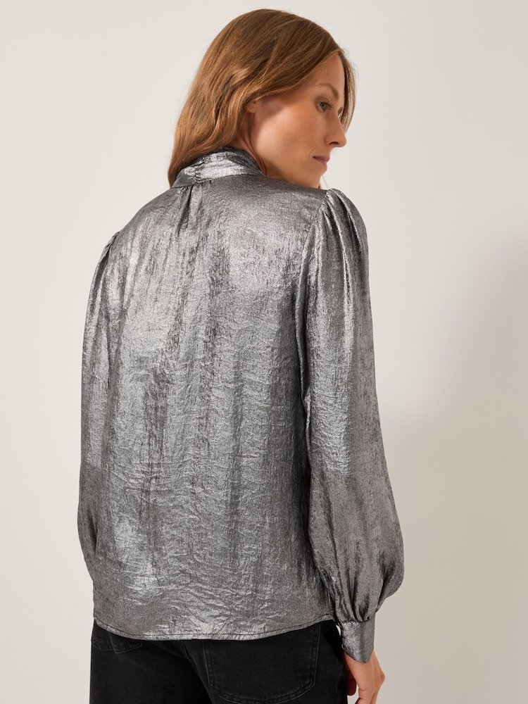 Monsoon Silver Milena Metallic Tie Neck Blouse - Image 2 of 5