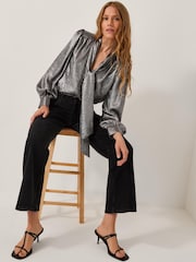 Monsoon Silver Milena Metallic Tie Neck Blouse - Image 3 of 5