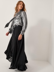 Monsoon Silver Milena Metallic Tie Neck Blouse - Image 4 of 5