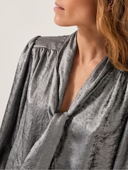 Monsoon Silver Milena Metallic Tie Neck Blouse - Image 5 of 5
