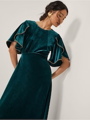 Monsoon Blue Cecelia Velvet Cape Midi Dress - Image 3 of 5