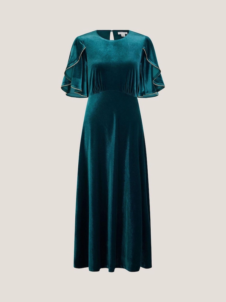 Monsoon Blue Cecelia Velvet Cape Midi Dress - Image 5 of 5 Monsoon Blue Cecelia Velvet Cape Midi Dress - Image 5 of 5