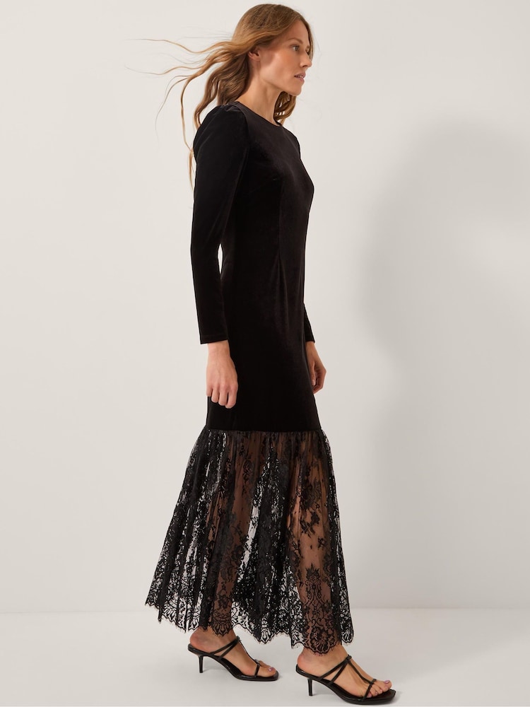 Monsoon Black Verity Velvet Lace Maxi Dress - Image 2 of 4
