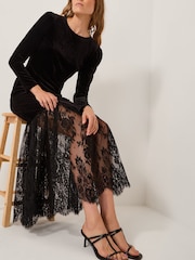 Monsoon Black Verity Velvet Lace Maxi Dress - Image 4 of 4