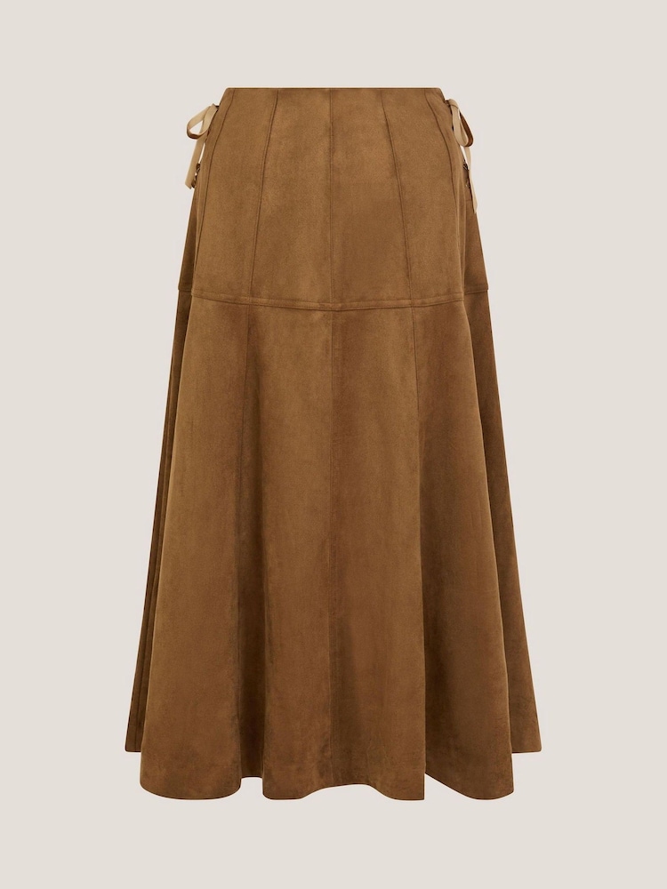 Monsoon Brown Macy Suedette A-Line Midi Skirt - Image 5 of 5