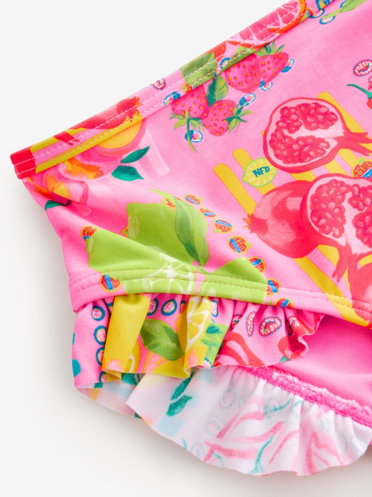 Never Fully Dressed Pink Fruit Print Sunsafe Long Sleeve Rash Vest and Swim Set - Image 11 of 11
