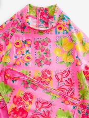 Never Fully Dressed Pink Fruit Print Sunsafe Long Sleeve Rash Vest and Swim Set - Image 7 of 11