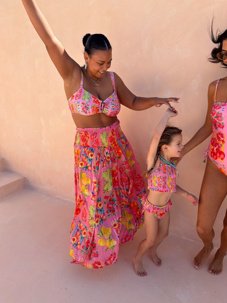 Never Fully Dressed Pink Fruit Shirred Bikini Set - Image 5 of 5
