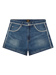 Lee Blue Zigzag Stitch Rider Denim Shorts - Image 6 of 7