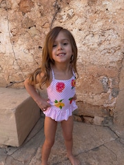Never Fully Dressed Pink Check Fruit Ruffle Swimsuit - Image 2 of 4