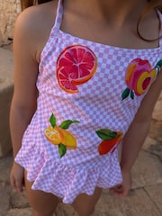 Never Fully Dressed Pink Check Fruit Ruffle Swimsuit - Image 4 of 4