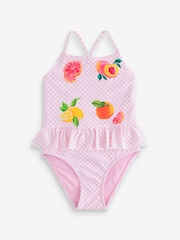 Never Fully Dressed Pink Check Fruit Ruffle Swimsuit - Image 5 of 8