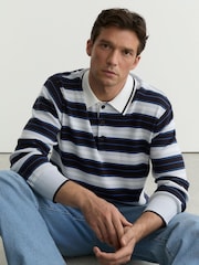Reiss Blue Multi Scrum Ruby-Stripe Half-Button Jumper - Image 1 of 7