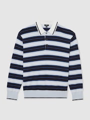 Reiss Blue Multi Scrum Ruby-Stripe Half-Button Jumper - Image 2 of 7