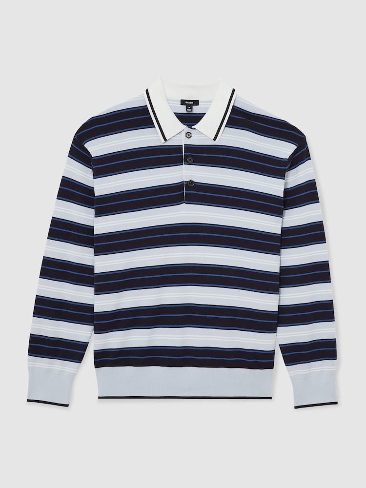 Reiss Blue Multi Scrum Ruby-Stripe Half-Button Jumper - Image 2 of 7