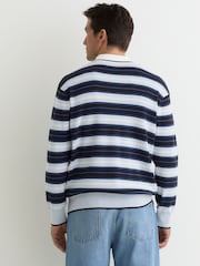 Reiss Blue Multi Scrum Ruby-Stripe Half-Button Jumper - Image 6 of 7