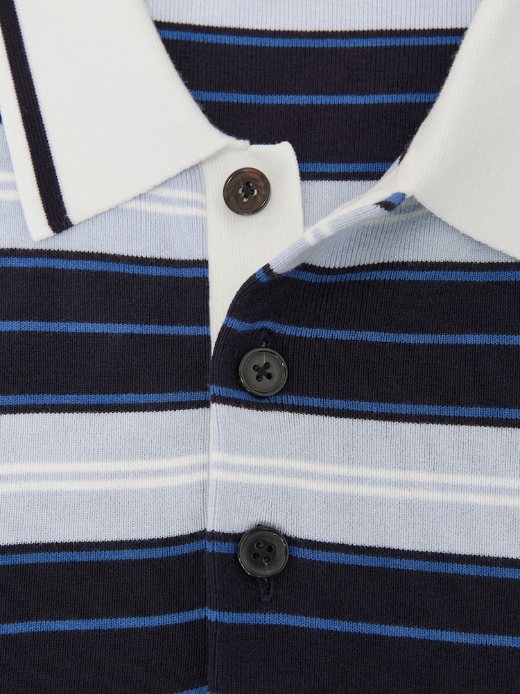 Reiss Blue Multi Scrum Ruby-Stripe Half-Button Jumper - Image 7 of 7