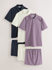 Mauve/Ecru/Black Polo and Shorts Co-ord Set - Image 1 of 12