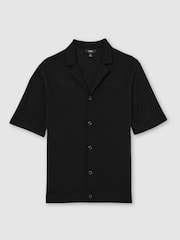 Reiss Black Grafton Merino Wool Cuban-Collar Shirt - Image 2 of 5