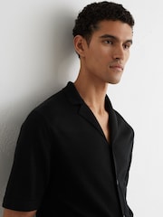 Reiss Black Grafton Merino Wool Cuban-Collar Shirt - Image 3 of 5