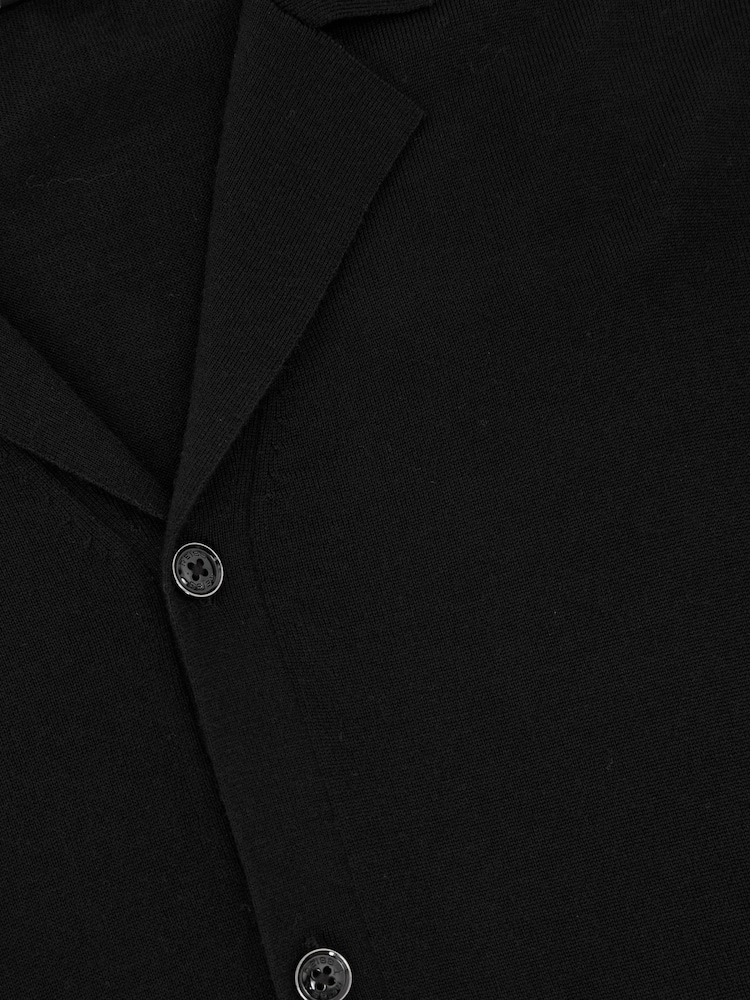 Reiss Black Grafton Merino Wool Cuban-Collar Shirt - Image 5 of 5