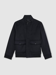 Reiss Navy Hadley Wool-Blend Funnel-Neck Bomber Jacket - Image 2 of 8