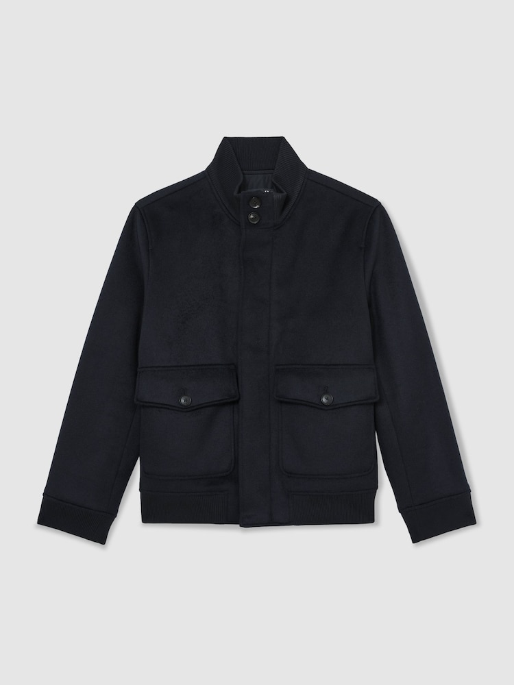 Reiss Navy Hadley Wool-Blend Funnel-Neck Bomber Jacket - Image 2 of 8