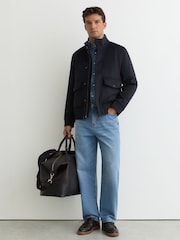 Reiss Navy Hadley Wool-Blend Funnel-Neck Bomber Jacket - Image 3 of 8