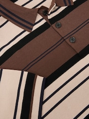 Reiss Camel Multi Abbot Stripe Knit Half-Button Polo Shirt - Image 6 of 6
