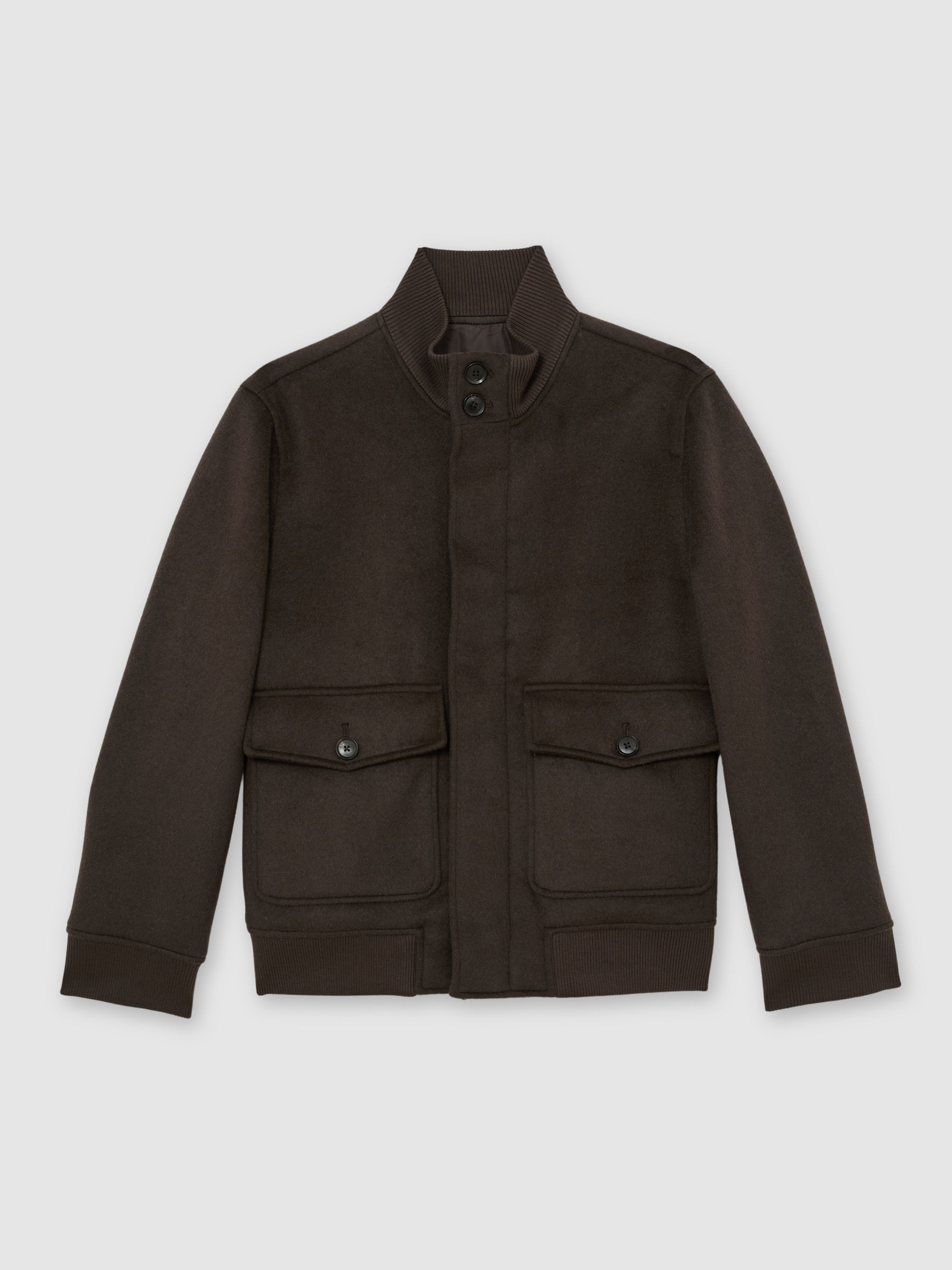 Buy Reiss Chocolate Brown Hadley Wool-Blend Funnel-Neck Bomber