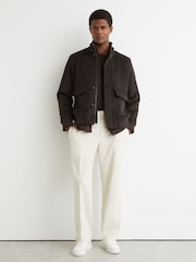 Reiss Chocolate Brown Hadley Wool-Blend Funnel-Neck Bomber Jacket - Image 3 of 7