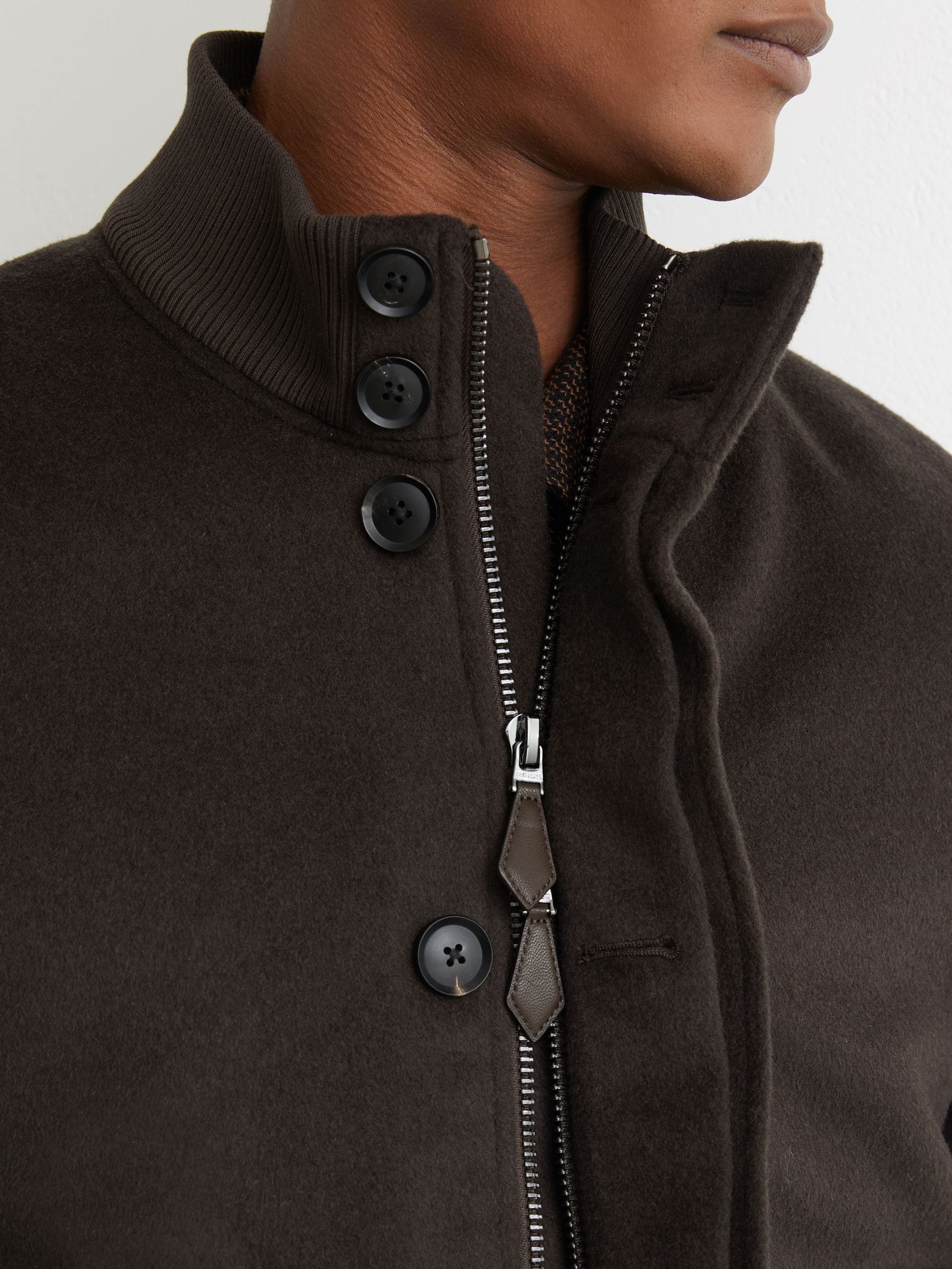 Buy Reiss Chocolate Brown Hadley Wool-Blend Funnel-Neck Bomber