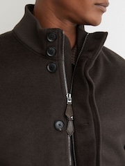 Reiss Chocolate Brown Hadley Wool-Blend Funnel-Neck Bomber Jacket - Image 4 of 7