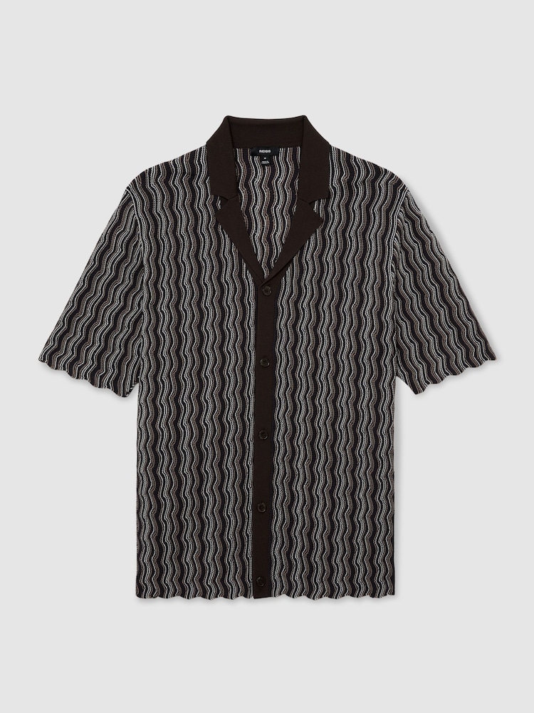 Reiss Brown Drake Wavy-Stripe Cuban-Collar Knit Shirt - Image 2 of 7