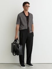 Reiss Brown Drake Wavy-Stripe Cuban-Collar Knit Shirt - Image 3 of 7