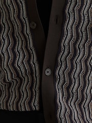 Reiss Brown Drake Wavy-Stripe Cuban-Collar Knit Shirt - Image 5 of 7
