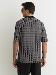 Reiss Brown Drake Wavy-Stripe Cuban-Collar Knit Shirt - Image 6 of 7