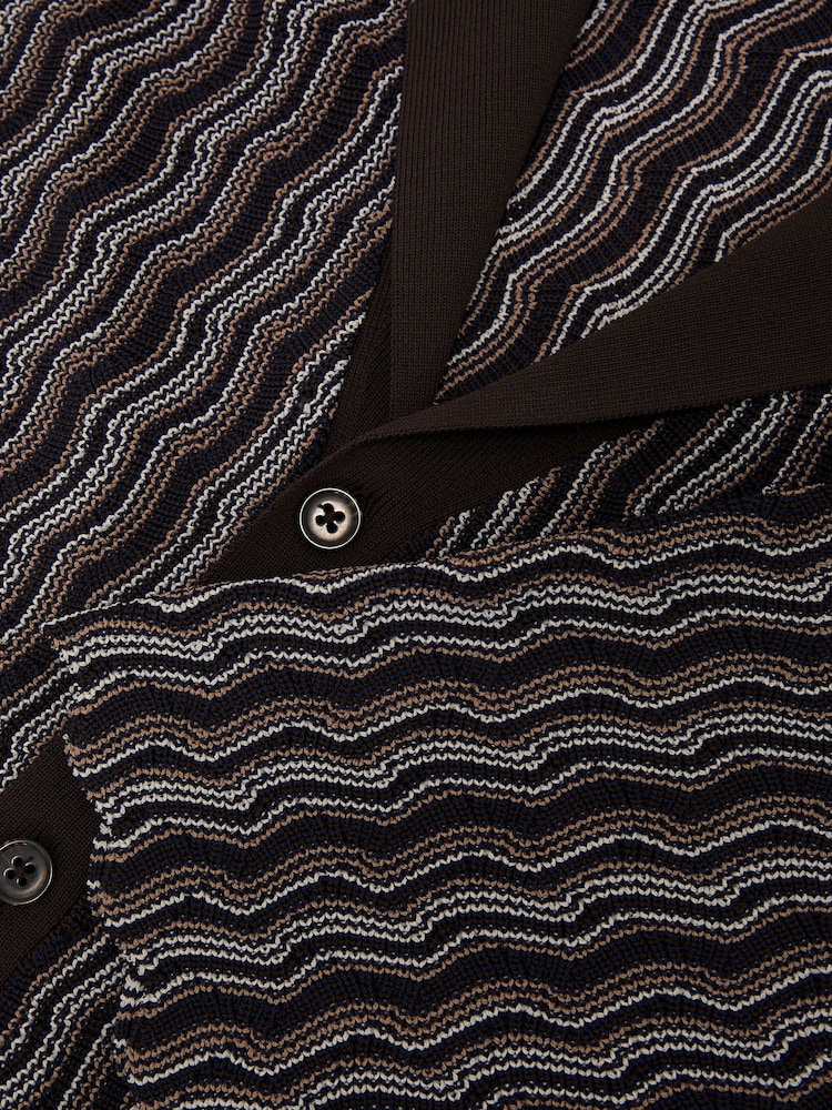 Reiss Brown Drake Wavy-Stripe Cuban-Collar Knit Shirt - Image 7 of 7