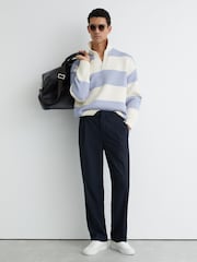 Reiss White/Soft Blue Melange Winger Cotton-Blend Open-Collar Rugby Jumper - Image 3 of 7