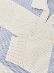 Reiss White/Soft Blue Melange Winger Cotton-Blend Open-Collar Rugby Jumper - Image 7 of 7