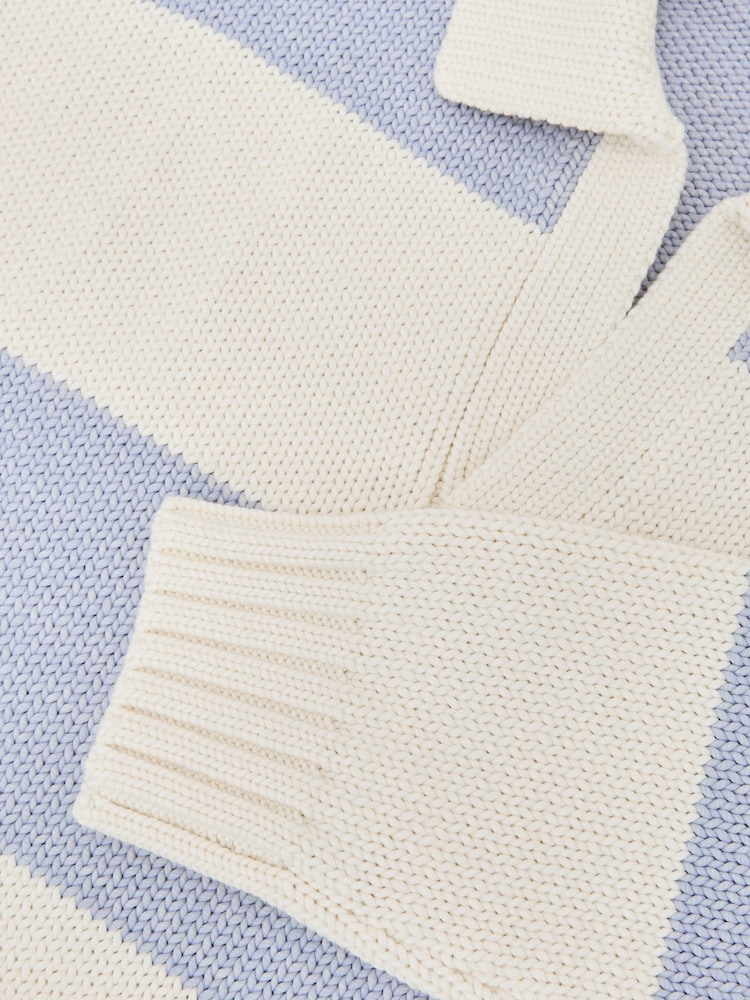 Reiss White/Soft Blue Melange Winger Cotton-Blend Open-Collar Rugby Jumper - Image 7 of 7