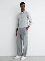 Reiss Soft Grey Dillingham Wide-Ribbed Half-Button Polo Jumper - Image 3 of 7