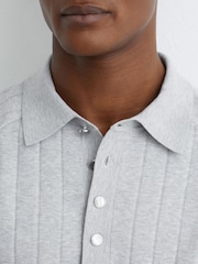 Reiss Soft Grey Dillingham Wide-Ribbed Half-Button Polo Jumper - Image 5 of 7